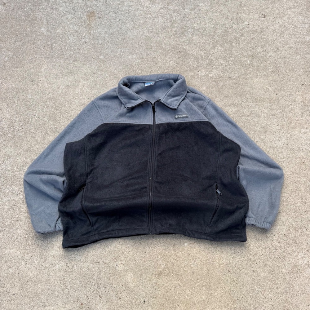 Columbia Mens 3X Full Zip Fleece Jacket Grey Black Colorblock Steens Mountain